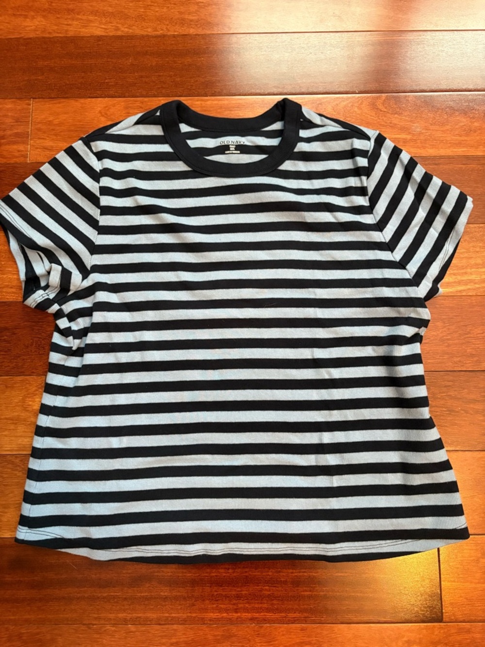 Old Navy Navy & Light Blue Striped Ribbed Short-Sleeve Tee-Snug Fit